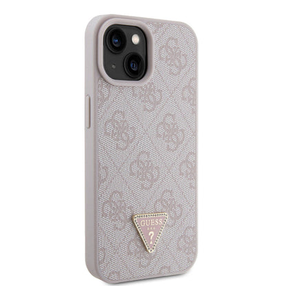 iPhone 15 Kılıf Guess Orjinal Lisanslı PU Deri Taşlı Üçgen Logo 4G Desenli Strass Kapak