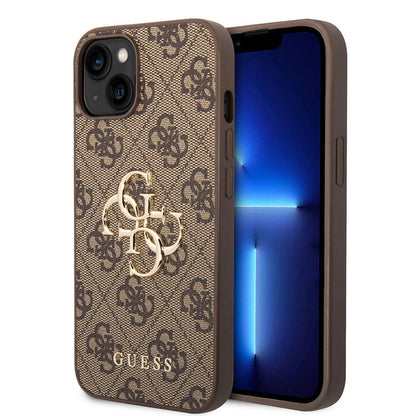 iPhone 15 Kılıf Guess Orjinal Lisanslı PU Deri Yazı ve 4G Metal Logolu Desenli Kapak
