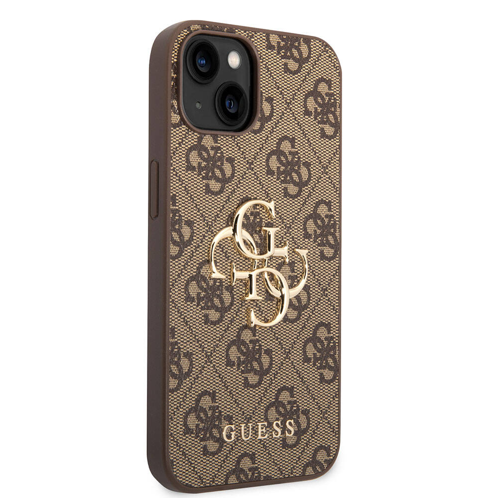 iPhone 15 Kılıf Guess Orjinal Lisanslı PU Deri Yazı ve 4G Metal Logolu Desenli Kapak