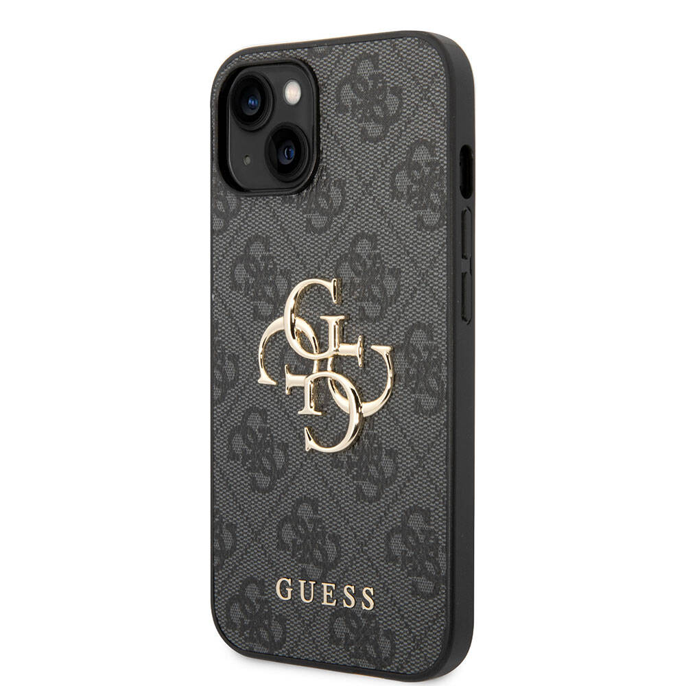 iPhone 15 Kılıf Guess Orjinal Lisanslı PU Deri Yazı ve 4G Metal Logolu Desenli Kapak