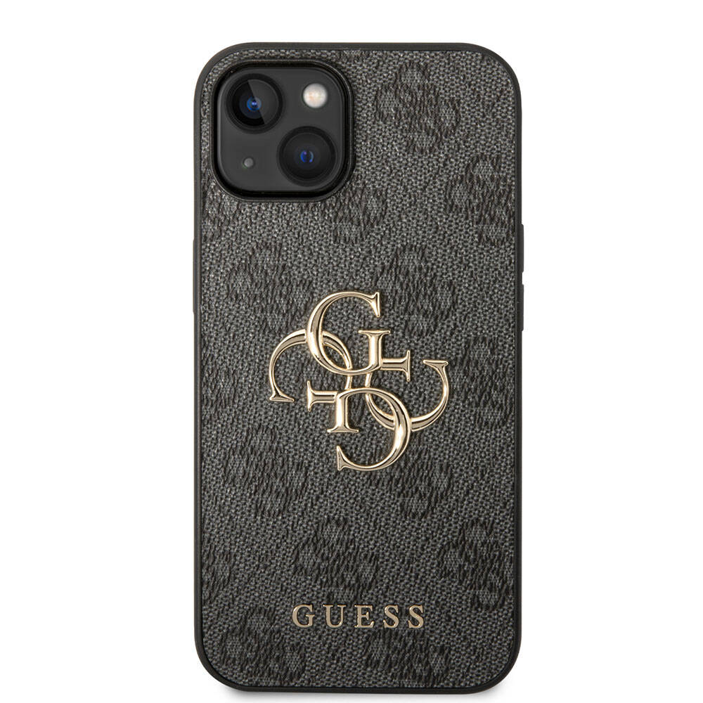 iPhone 15 Kılıf Guess Orjinal Lisanslı PU Deri Yazı ve 4G Metal Logolu Desenli Kapak