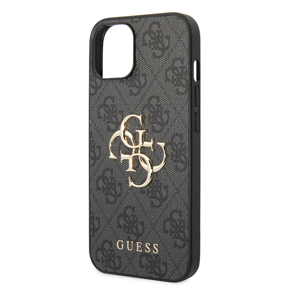 iPhone 15 Kılıf Guess Orjinal Lisanslı PU Deri Yazı ve 4G Metal Logolu Desenli Kapak