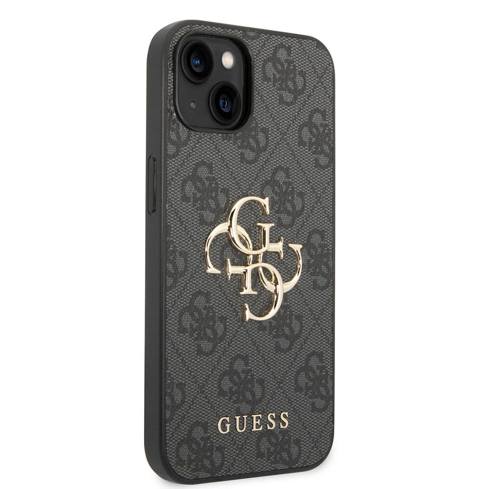 iPhone 15 Kılıf Guess Orjinal Lisanslı PU Deri Yazı ve 4G Metal Logolu Desenli Kapak