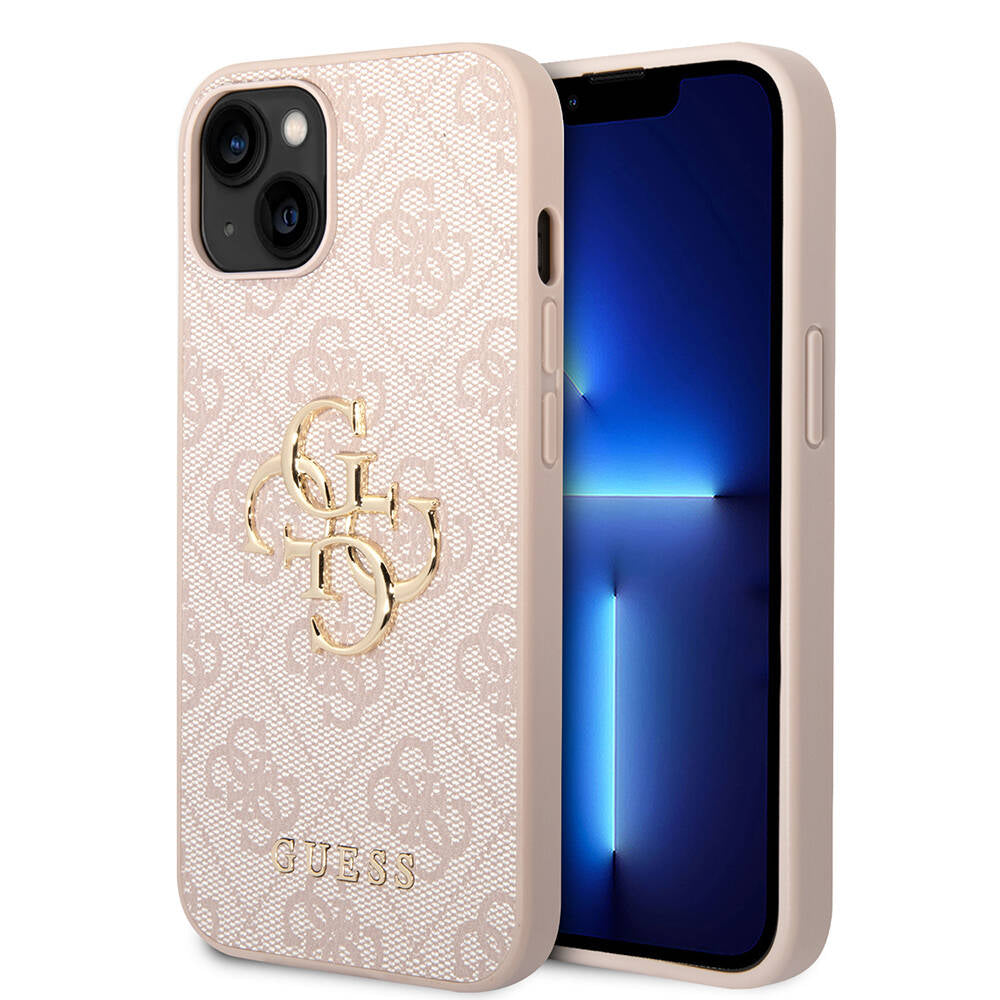 iPhone 15 Kılıf Guess Orjinal Lisanslı PU Deri Yazı ve 4G Metal Logolu Desenli Kapak