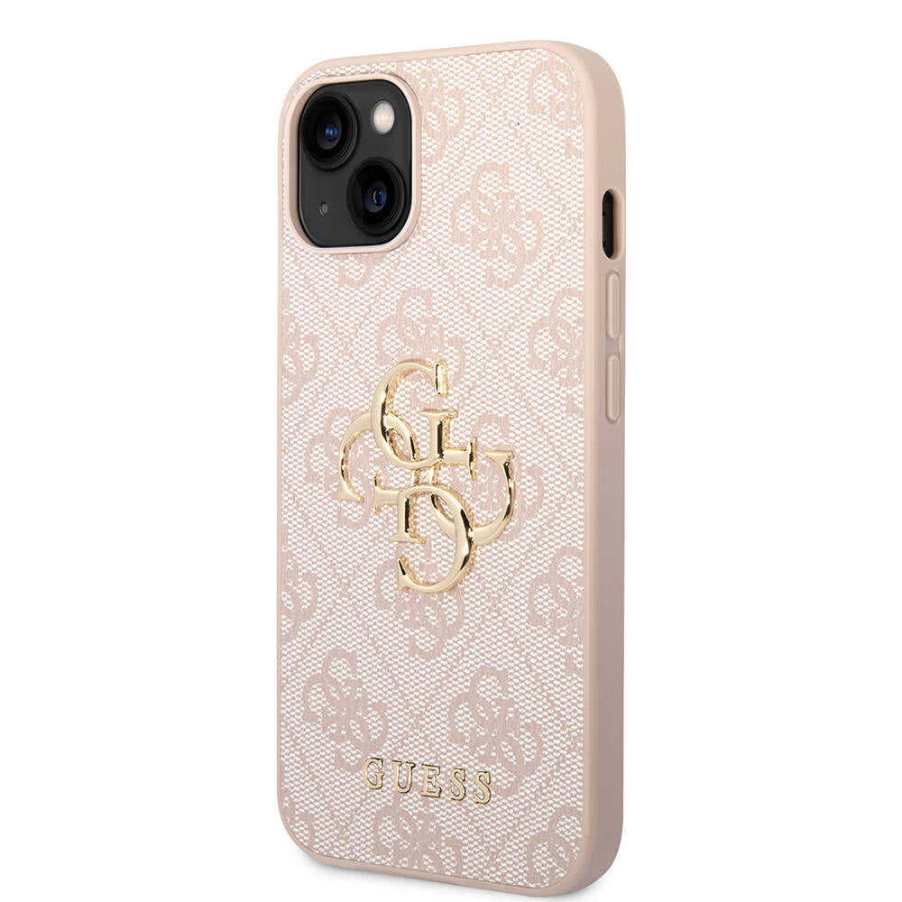 iPhone 15 Kılıf Guess Orjinal Lisanslı PU Deri Yazı ve 4G Metal Logolu Desenli Kapak