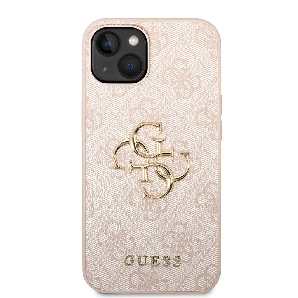 iPhone 15 Kılıf Guess Orjinal Lisanslı PU Deri Yazı ve 4G Metal Logolu Desenli Kapak