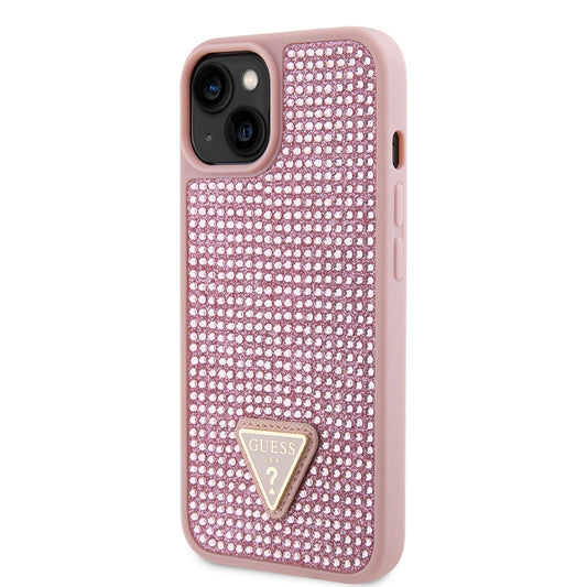 iPhone 15 Kılıf Guess Orjinal Lisanslı Taşlı Arka Yüzey Üçgen Logolu Kapak