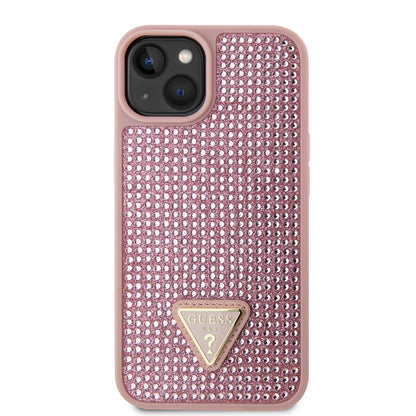 iPhone 15 Kılıf Guess Orjinal Lisanslı Taşlı Arka Yüzey Üçgen Logolu Kapak