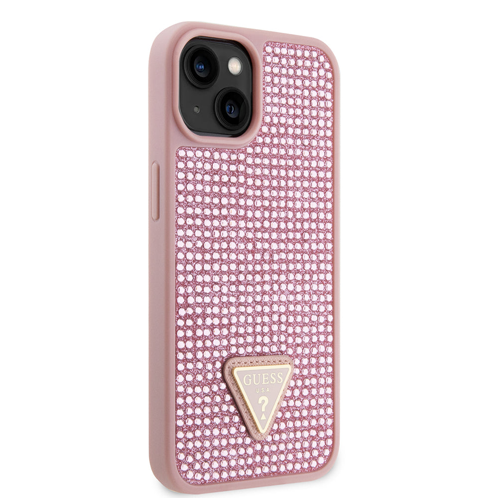 iPhone 15 Kılıf Guess Orjinal Lisanslı Taşlı Arka Yüzey Üçgen Logolu Kapak