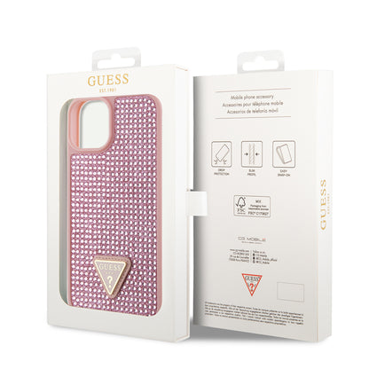 iPhone 15 Kılıf Guess Orjinal Lisanslı Taşlı Arka Yüzey Üçgen Logolu Kapak
