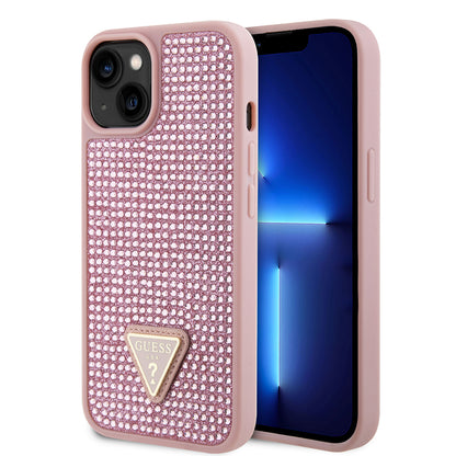 iPhone 15 Kılıf Guess Orjinal Lisanslı Taşlı Arka Yüzey Üçgen Logolu Kapak