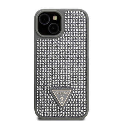 iPhone 15 Kılıf Guess Orjinal Lisanslı Taşlı Arka Yüzey Üçgen Logolu Kapak