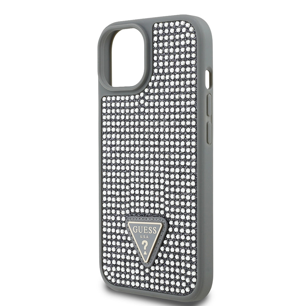 iPhone 15 Kılıf Guess Orjinal Lisanslı Taşlı Arka Yüzey Üçgen Logolu Kapak