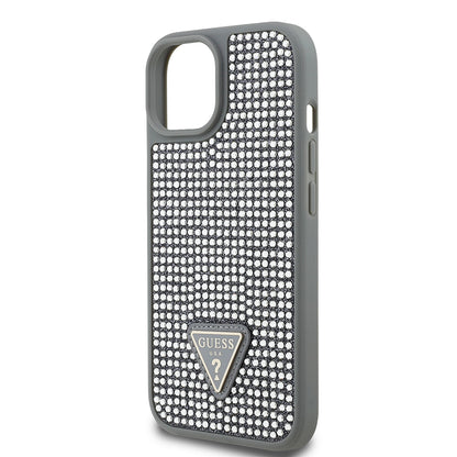 iPhone 15 Kılıf Guess Orjinal Lisanslı Taşlı Arka Yüzey Üçgen Logolu Kapak