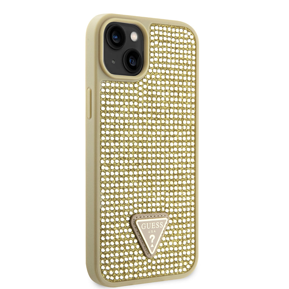 iPhone 15 Kılıf Guess Orjinal Lisanslı Taşlı Arka Yüzey Üçgen Logolu Kapak