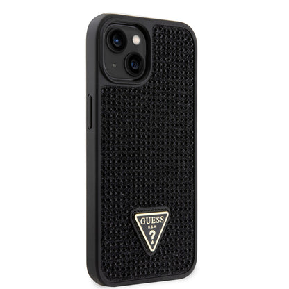 iPhone 15 Kılıf Guess Orjinal Lisanslı Taşlı Arka Yüzey Üçgen Logolu Kapak