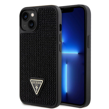 iPhone 15 Kılıf Guess Orjinal Lisanslı Taşlı Arka Yüzey Üçgen Logolu Kapak