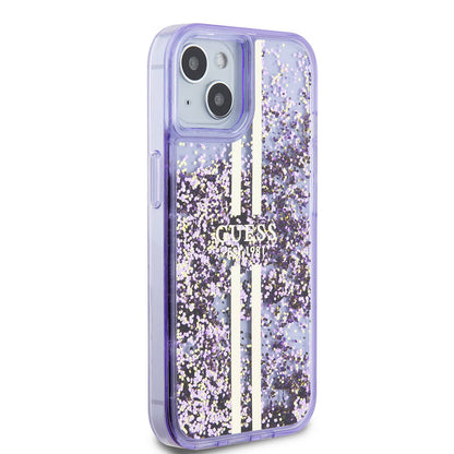iPhone 15 Kılıf Guess Orjinal Lisanslı Transparan Sıvılı Simli Altın Çizgili Kapak