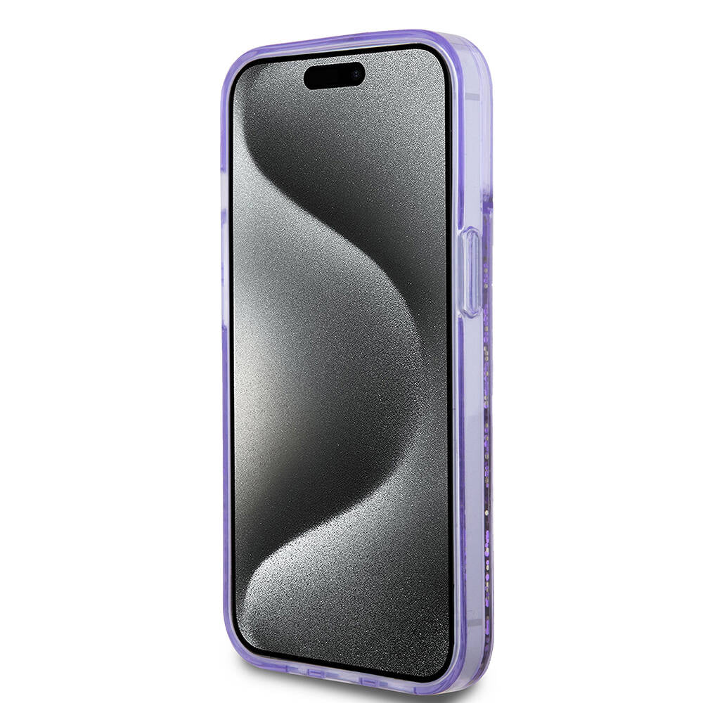 iPhone 15 Kılıf Guess Orjinal Lisanslı Transparan Sıvılı Simli Altın Çizgili Kapak