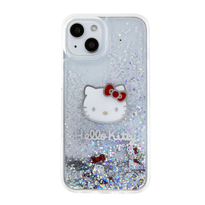 iPhone 15 Kılıf Hello Kitty Orjinal Lisanslı İkonik Sıvılı Glitter Kapak