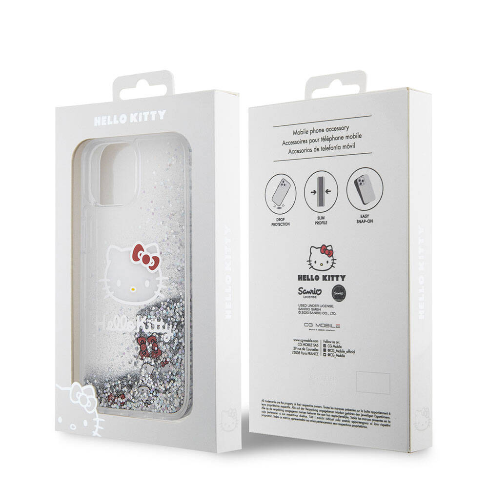 iPhone 15 Kılıf Hello Kitty Orjinal Lisanslı İkonik Sıvılı Glitter Kapak