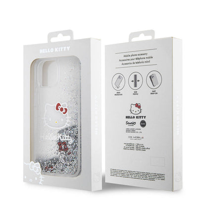 iPhone 15 Kılıf Hello Kitty Orjinal Lisanslı İkonik Sıvılı Glitter Kapak