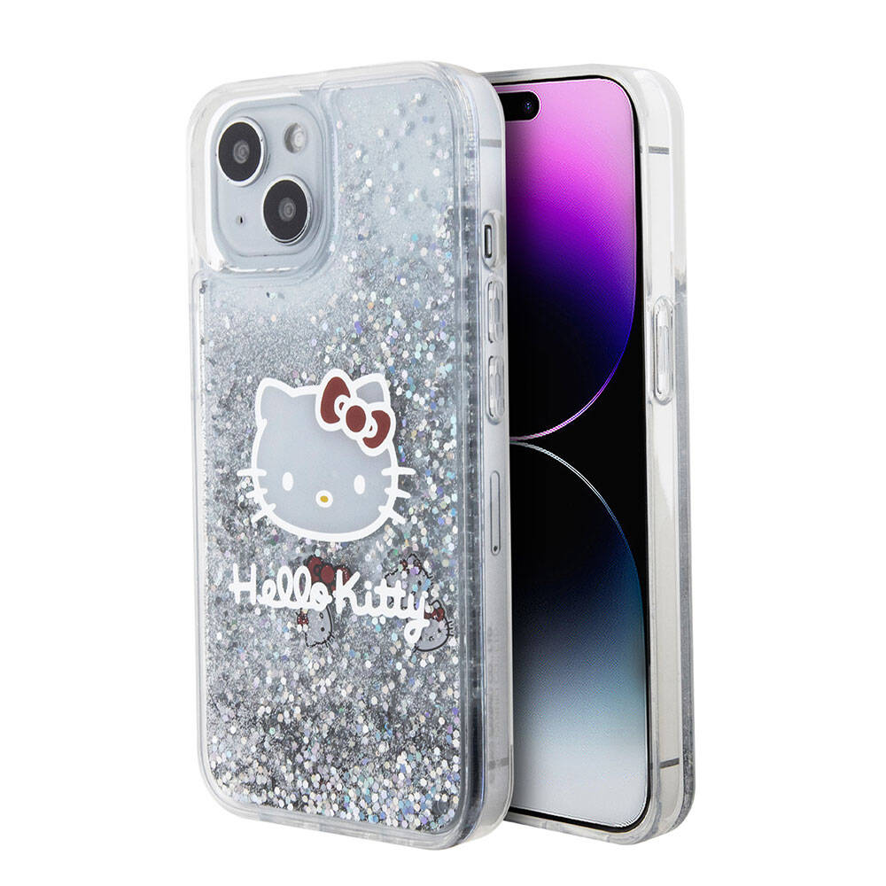 iPhone 15 Kılıf Hello Kitty Orjinal Lisanslı İkonik Sıvılı Glitter Kapak