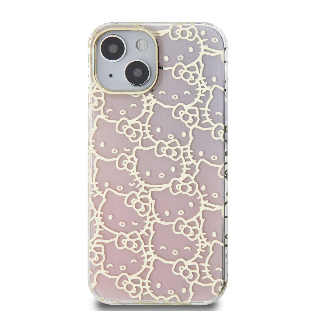 iPhone 15 Kılıf Hello Kitty Orjinal Lisanslı Renk Geçişli Elektroplating Kaplama Kitty Head Desenli Kapak