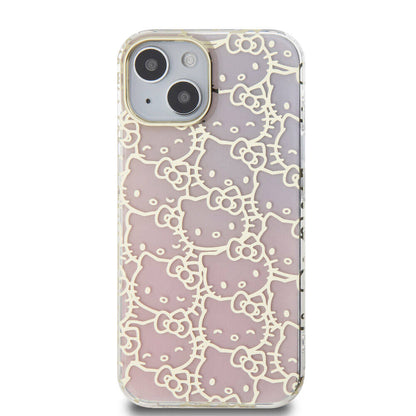 iPhone 15 Kılıf Hello Kitty Orjinal Lisanslı Renk Geçişli Elektroplating Kaplama Kitty Head Desenli Kapak