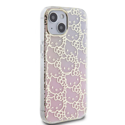iPhone 15 Kılıf Hello Kitty Orjinal Lisanslı Renk Geçişli Elektroplating Kaplama Kitty Head Desenli Kapak