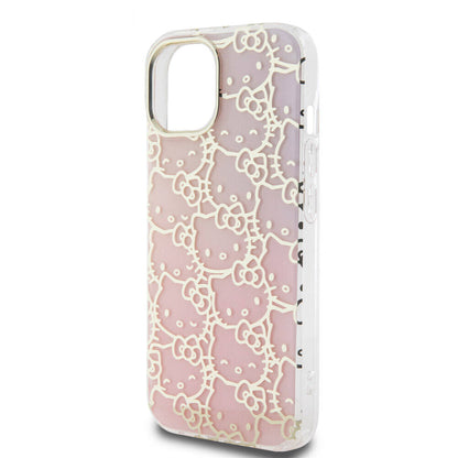 iPhone 15 Kılıf Hello Kitty Orjinal Lisanslı Renk Geçişli Elektroplating Kaplama Kitty Head Desenli Kapak
