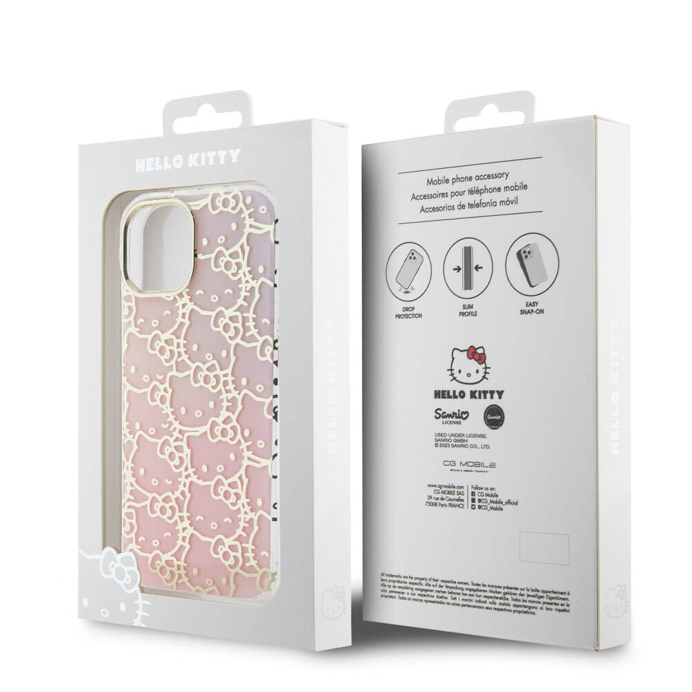 iPhone 15 Kılıf Hello Kitty Orjinal Lisanslı Renk Geçişli Elektroplating Kaplama Kitty Head Desenli Kapak