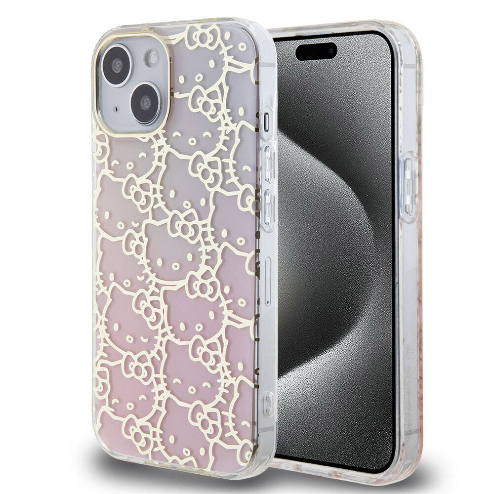 iPhone 15 Kılıf Hello Kitty Orjinal Lisanslı Renk Geçişli Elektroplating Kaplama Kitty Head Desenli Kapak