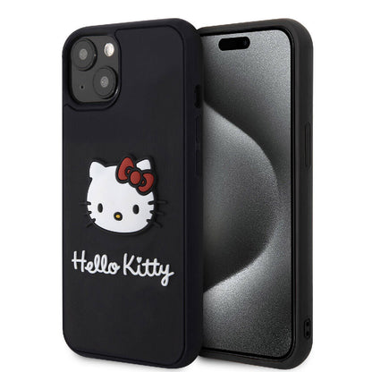 iPhone 15 Kılıf Hello Kitty Orjinal Lisanslı Yazı ve İkonik Logolu 3D Rubber Kitty Head Kapak