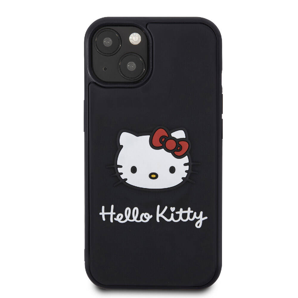 iPhone 15 Kılıf Hello Kitty Orjinal Lisanslı Yazı ve İkonik Logolu 3D Rubber Kitty Head Kapak