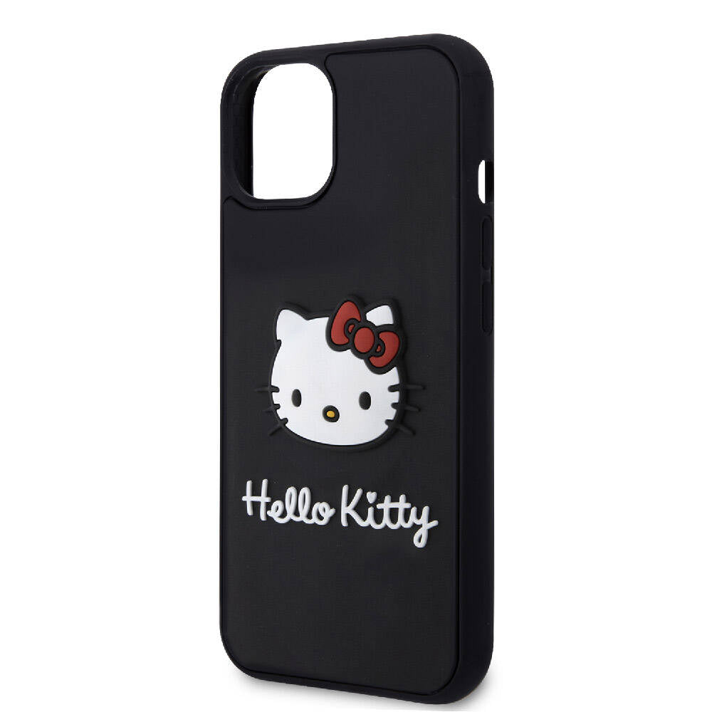 iPhone 15 Kılıf Hello Kitty Orjinal Lisanslı Yazı ve İkonik Logolu 3D Rubber Kitty Head Kapak