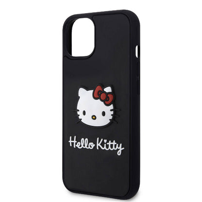 iPhone 15 Kılıf Hello Kitty Orjinal Lisanslı Yazı ve İkonik Logolu 3D Rubber Kitty Head Kapak