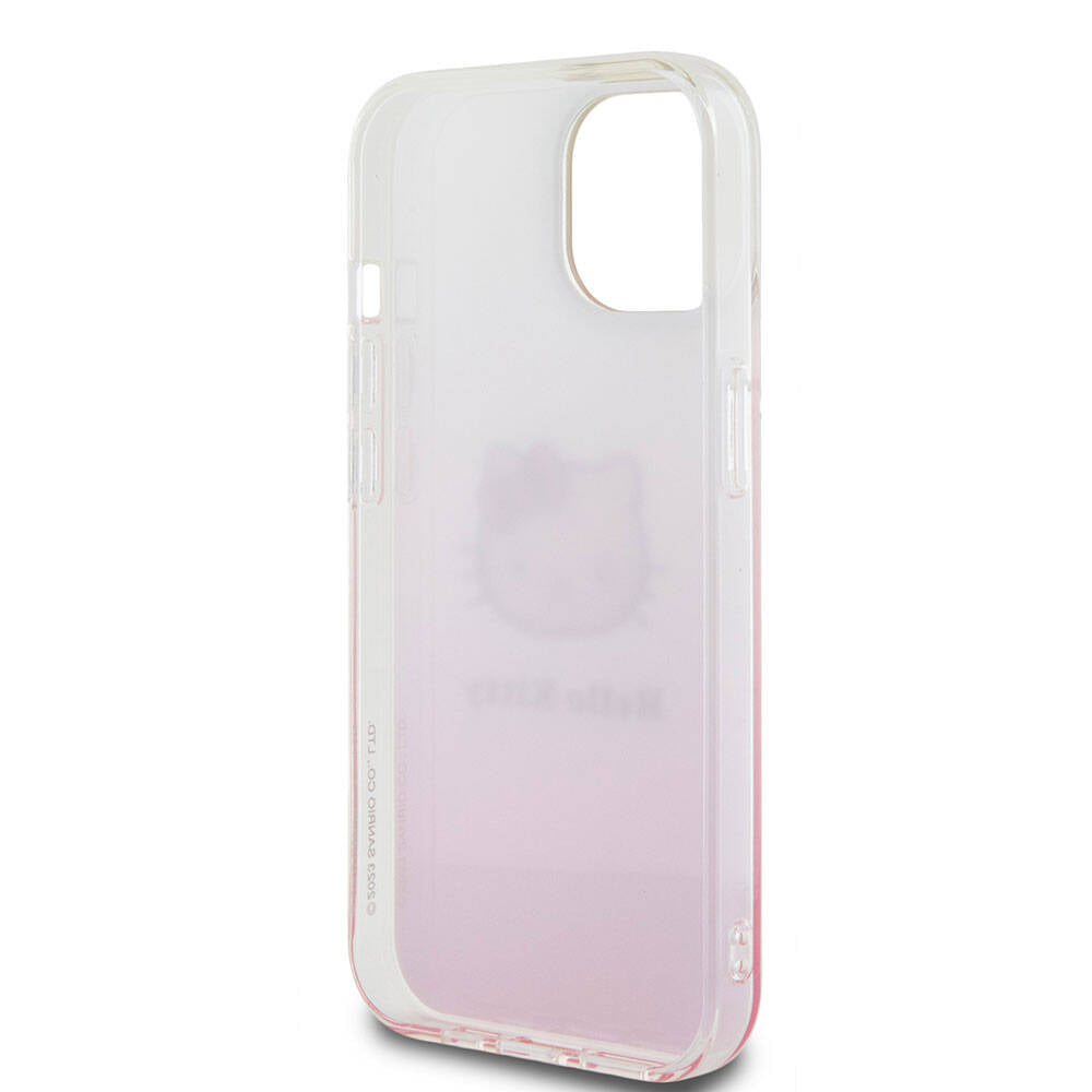 iPhone 15 Kılıf Hello Kitty Orjinal Lisanslı Yazı ve İkonik Logolu Elektroplating Kaplama Gradyan Kapak
