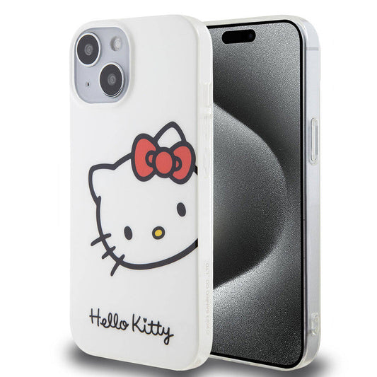 iPhone 15 Kılıf Hello Kitty Orjinal Lisanslı Yazı ve İkonik Logolu Kitty Head Kapak