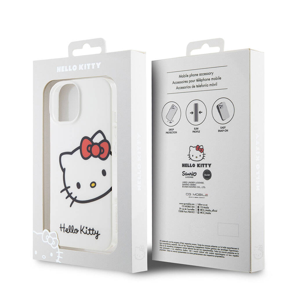 iPhone 15 Kılıf Hello Kitty Orjinal Lisanslı Yazı ve İkonik Logolu Kitty Head Kapak