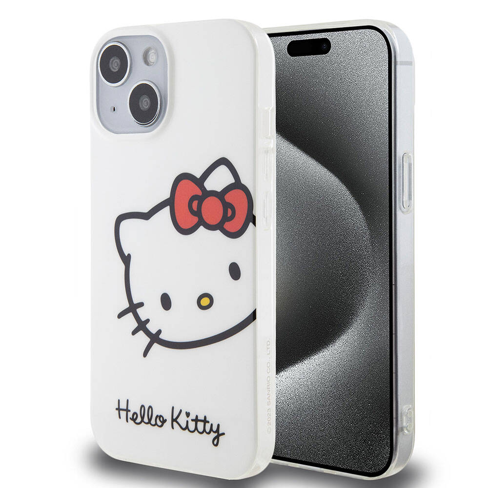 iPhone 15 Kılıf Hello Kitty Orjinal Lisanslı Yazı ve İkonik Logolu Kitty Head Kapak