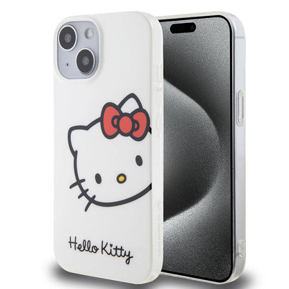 iPhone 15 Kılıf Hello Kitty Orjinal Lisanslı Yazı ve İkonik Logolu Kitty Head Kapak