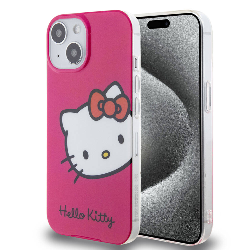 iPhone 15 Kılıf Hello Kitty Orjinal Lisanslı Yazı ve İkonik Logolu Kitty Head Kapak