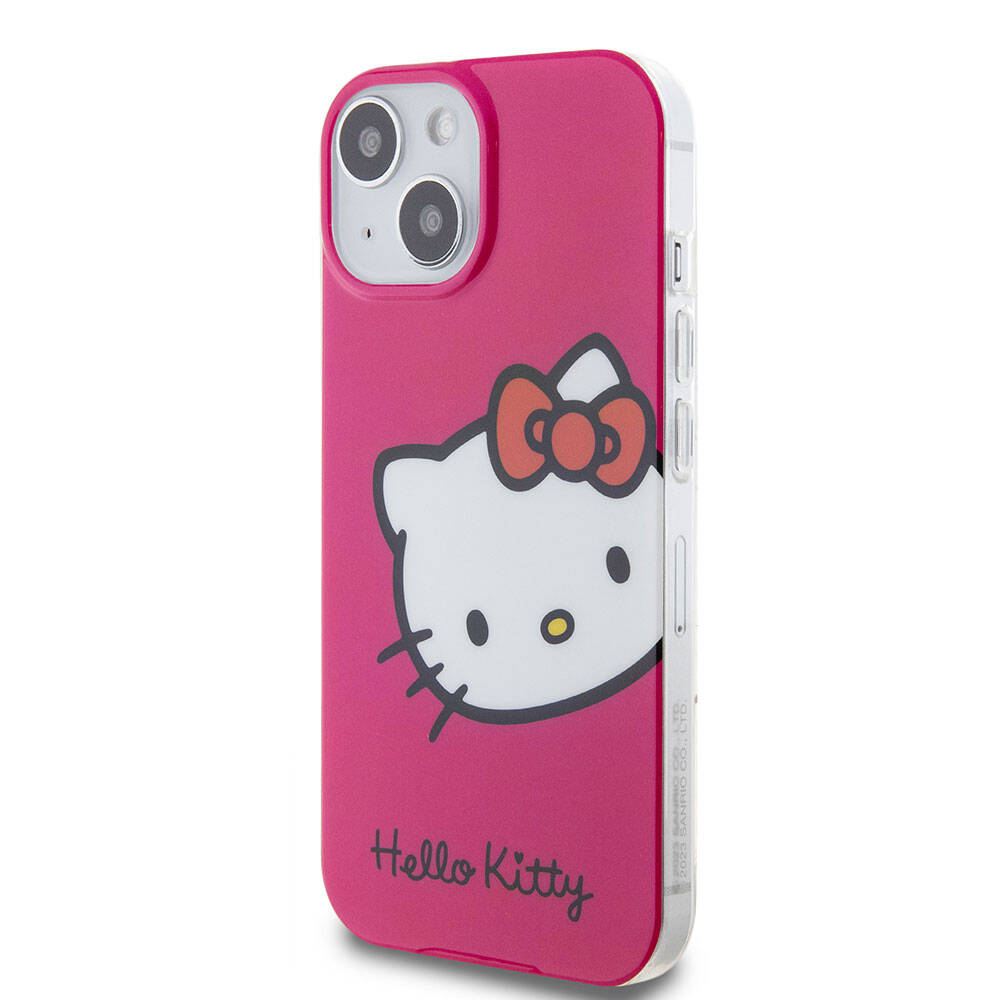 iPhone 15 Kılıf Hello Kitty Orjinal Lisanslı Yazı ve İkonik Logolu Kitty Head Kapak