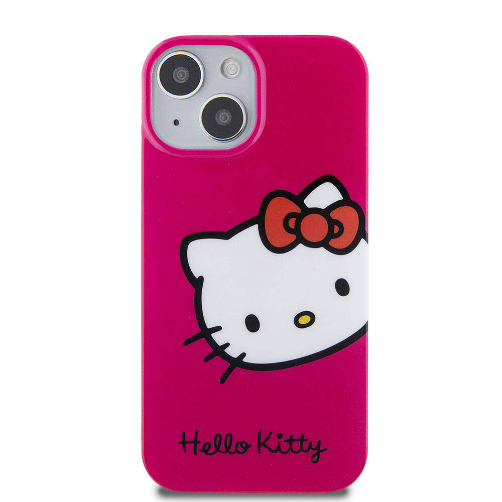 iPhone 15 Kılıf Hello Kitty Orjinal Lisanslı Yazı ve İkonik Logolu Kitty Head Kapak