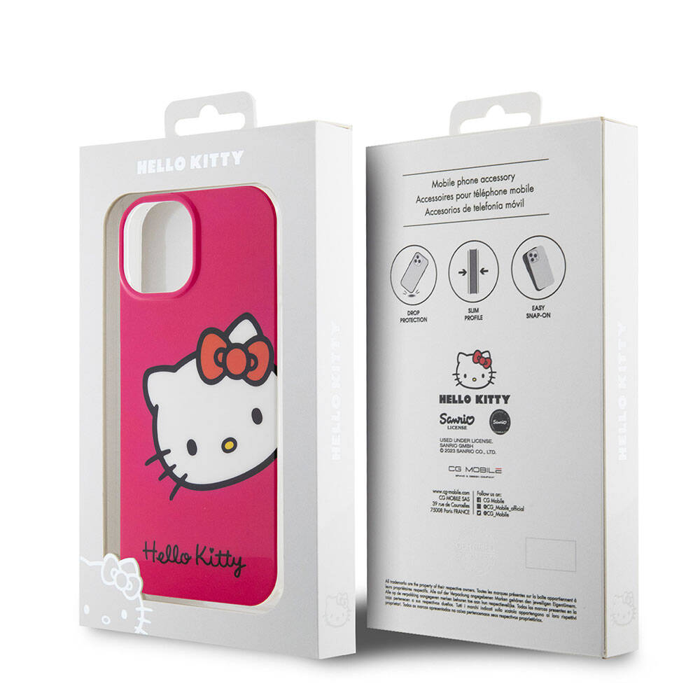 iPhone 15 Kılıf Hello Kitty Orjinal Lisanslı Yazı ve İkonik Logolu Kitty Head Kapak
