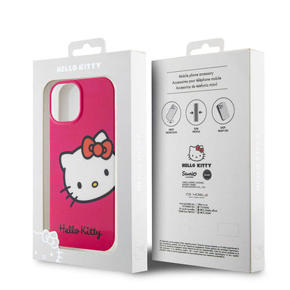 iPhone 15 Kılıf Hello Kitty Orjinal Lisanslı Yazı ve İkonik Logolu Kitty Head Kapak