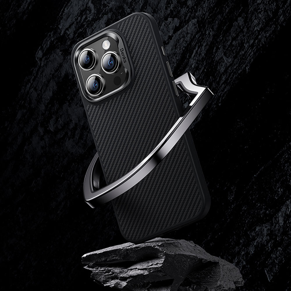 iPhone 15 Kılıf Karbon Fiber M-safe Şarj Özellikli Benks Hybrid ArmorPro 600D Kevlar Kapak
