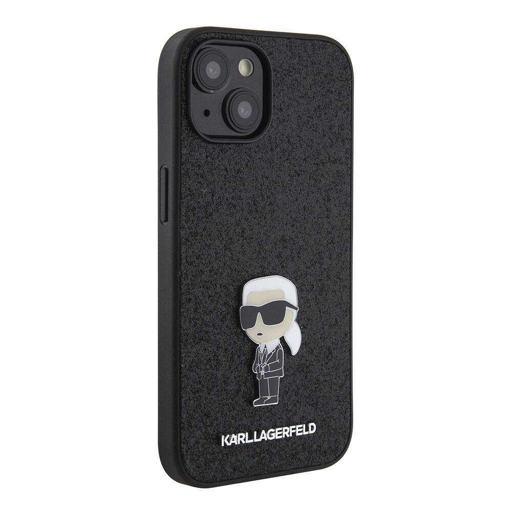 iPhone 15 Kılıf Karl Lagerfeld İkonik Fixed Glitter Metal Logo Orjinal Lisanslı Kapak
