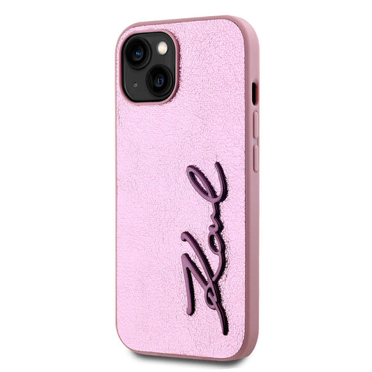 iPhone 15 Kılıf Karl Lagerfeld Orjinal Lisanslı 3D KL Yazılı Tüylü Arka Yüzey Saffiano Rhinestones Kapak